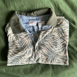 Bugle Boy Blue and Green Polo - Palm Leaf Pattern